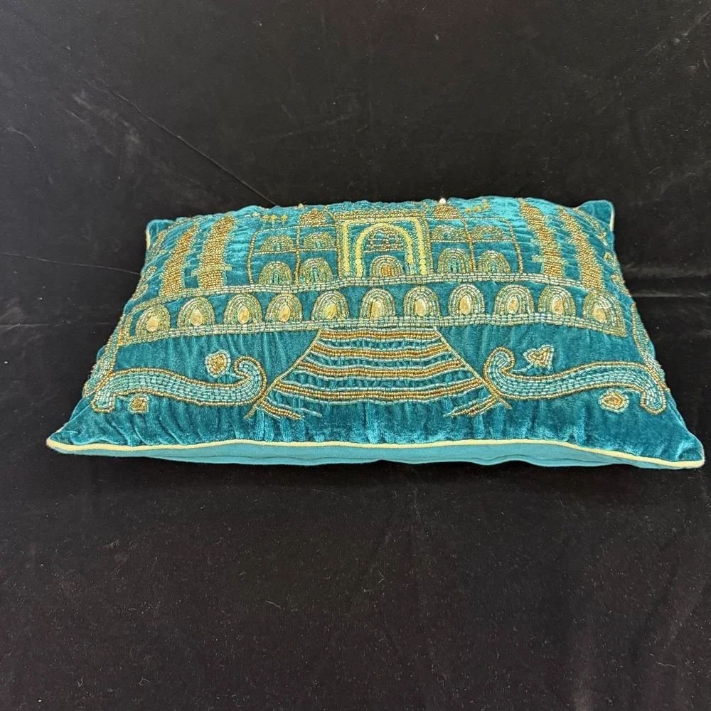 Vintage Bead Embroidered Taj Mahal Pillow Cover (Includes Pillow Insert)